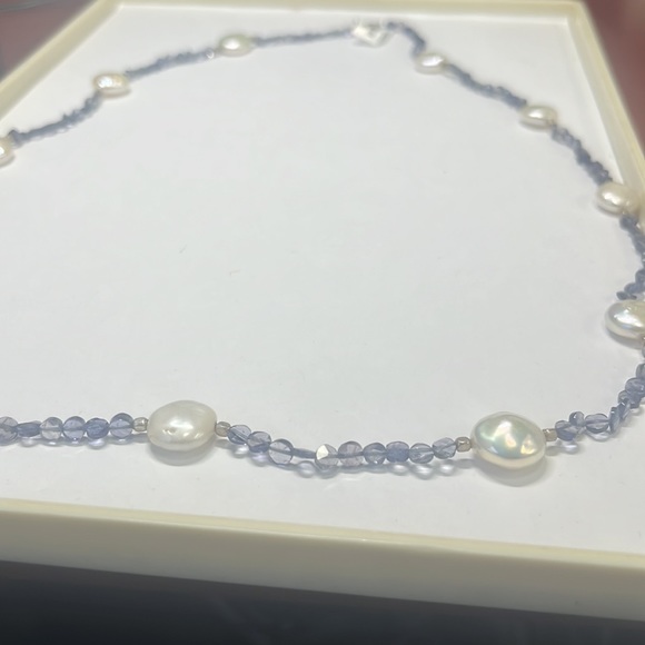 Light Blue with Pearls Necklace - Picture 3 of 3